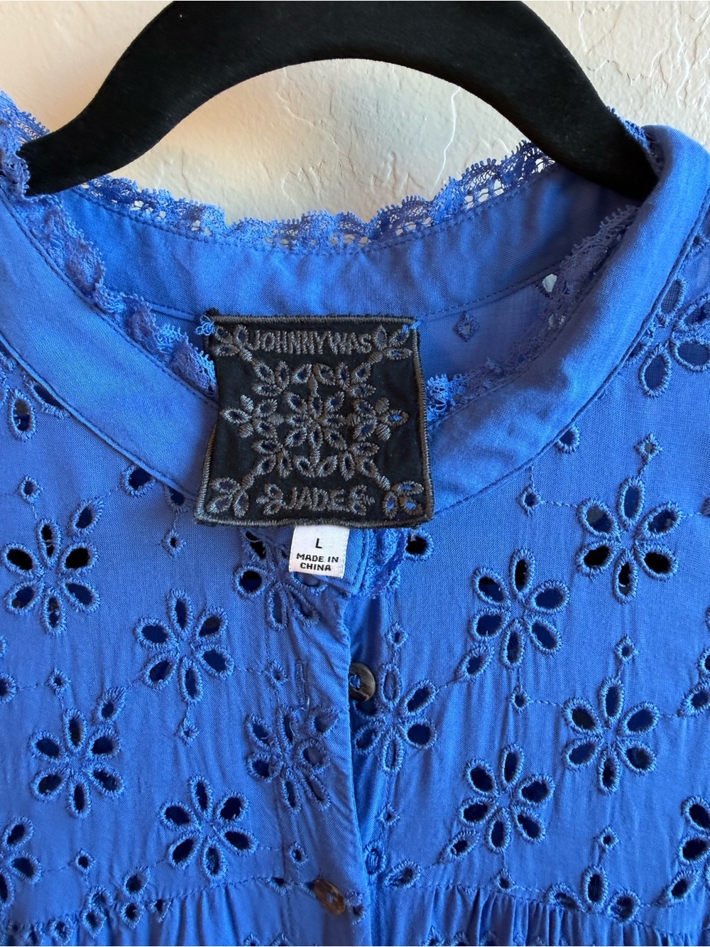 Johnny Was Royal Blue Eyelet Button-Front Tunic Dress - Picture 2 of 3